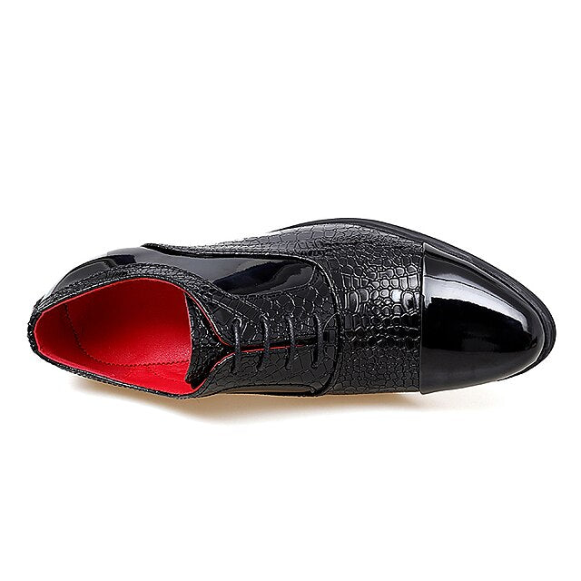 Leather Patent Faux Men's Black Crocodile Oxford Pattern