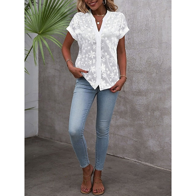 Multi Packs 2pcs Women's V Neck Short Sleeve White Shirt