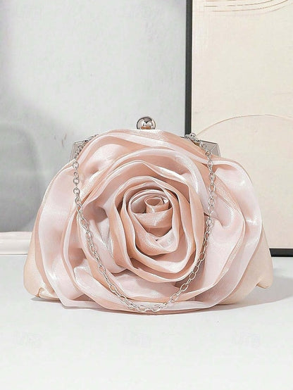 Satin Rose Clutch Evening Flower Purse – Women's Elegant