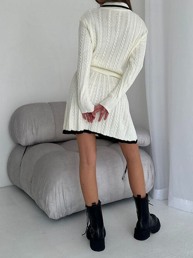 Women's Blouse Sweater Skirt Sets Long Sleeve Shirt Collar