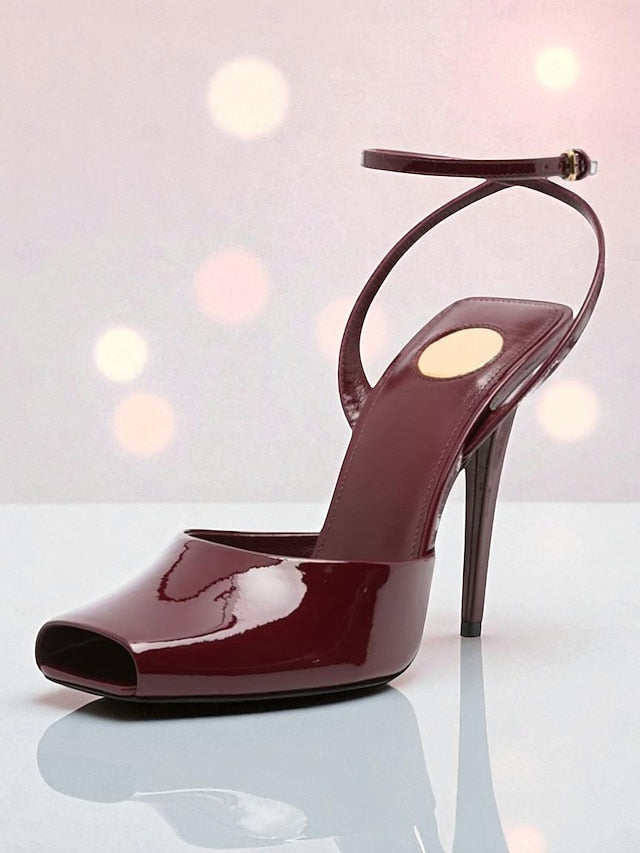 Dark Heels Toe Peep Leather Patent Women's Green High -