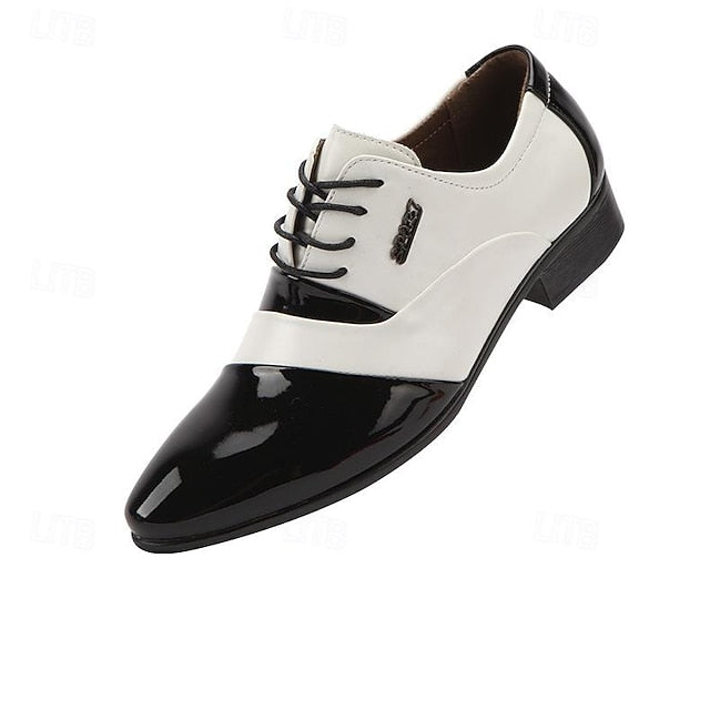 Faux – Patent White Leather Men's Oxford and Black Shoes