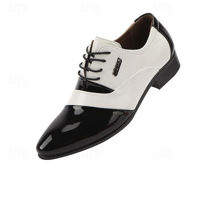 Faux – Patent White Leather Men's Oxford and Black Shoes