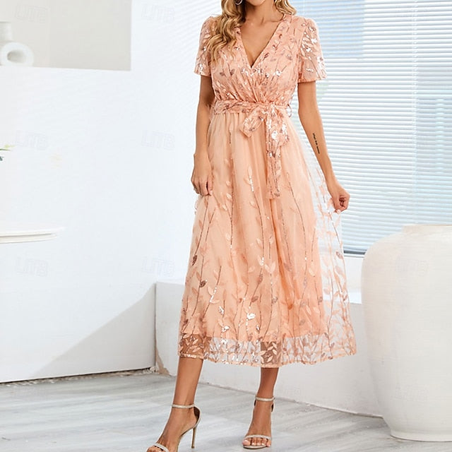 Dress Bride Neck the of V Sequin Elegant A-Line Mother