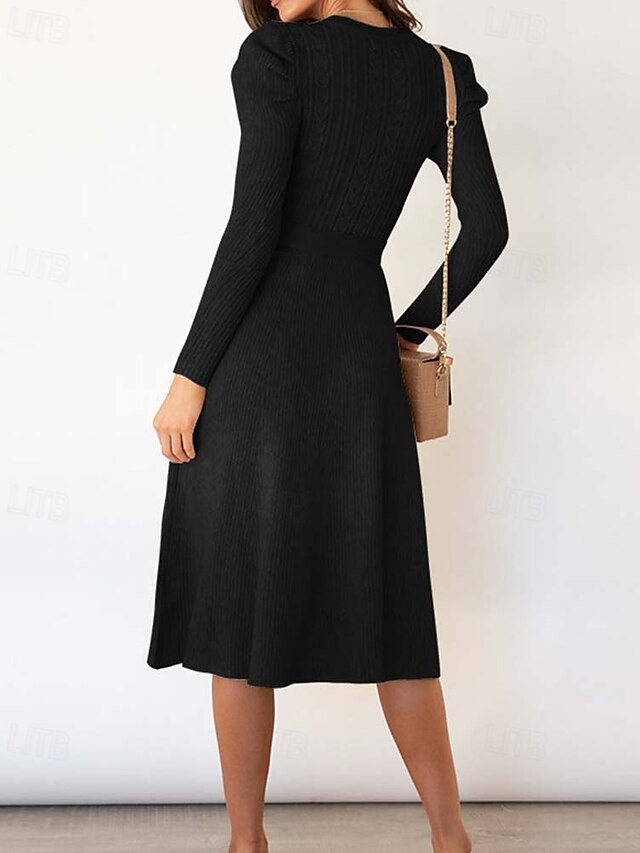 Women's Sweater Dress Fashion Elegant Dress Solid Color