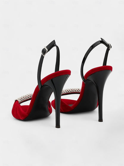 Accent Rhinestone – Velvet Red Bold Stiletto with Heels