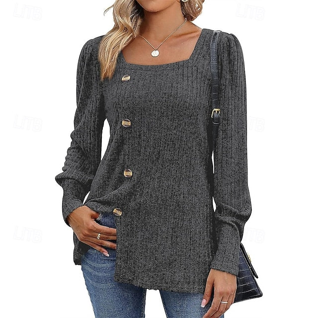 Women's Texture Blouse T Shirt Tee Top Buttons Plain