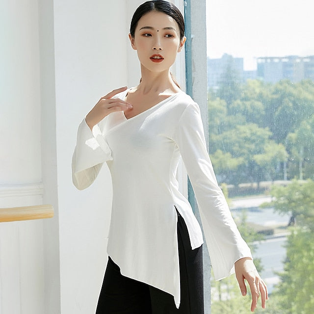 Breathable Ballet Top Split Ruching Solid Women's Training
