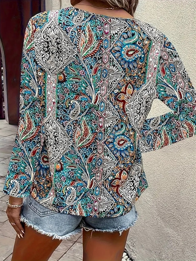 Women's Tunic Fashion Casual Print Long Sleeve Regular Tops