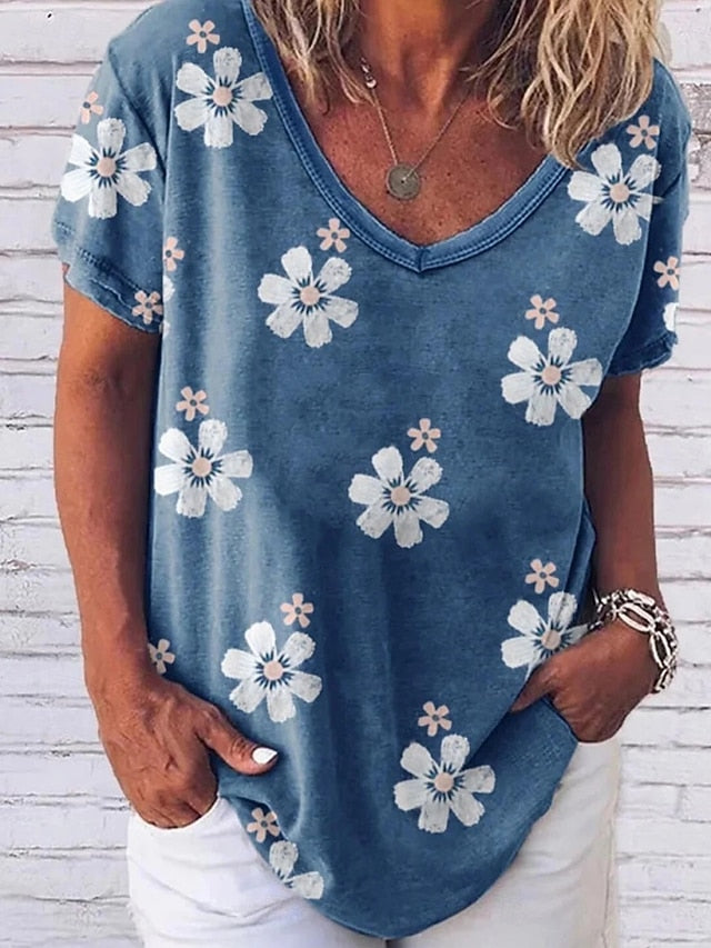 Women's T Shirt Print Floral Fashion Modern Long Sleeve V
