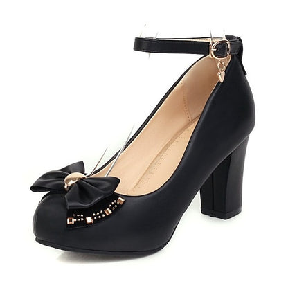 Pumps Round – Block Toe Girls' Shoes Heel White