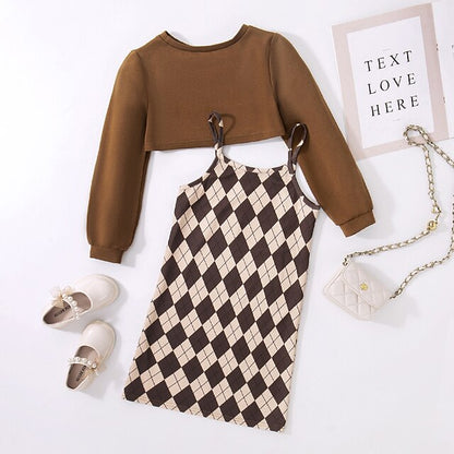 Dress Pieces Long Kids Block Set 2 Girls' Suits Color