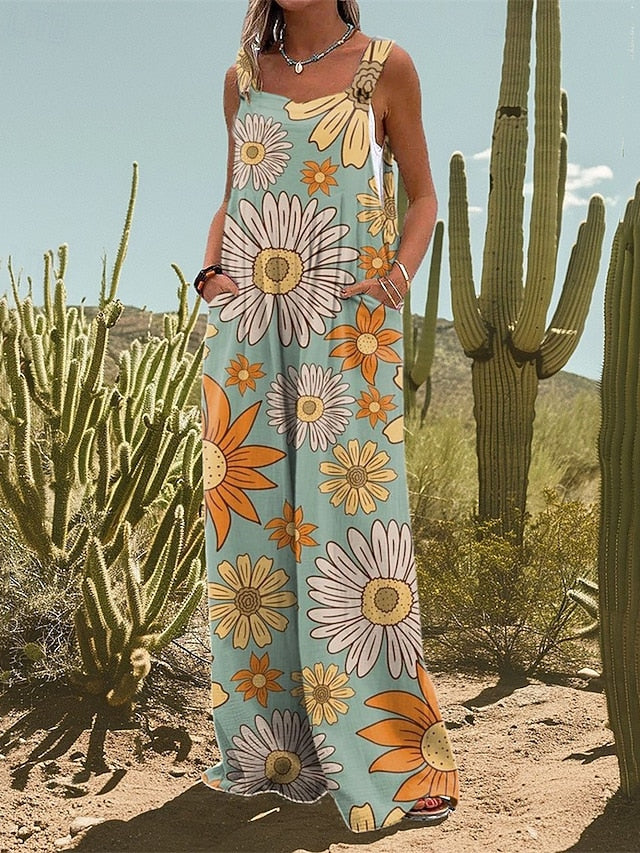 Women's Normal Jumpsuit Dungarees Casual Floral Sleeveless