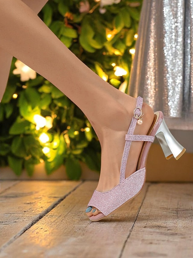 Sparkly Glitter Slingback Heels - Gold Women's Open-Toe