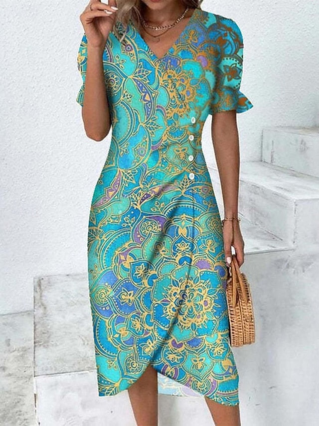 Women's Midi Dress Wrap Dress Elegant Lightweight Puff
