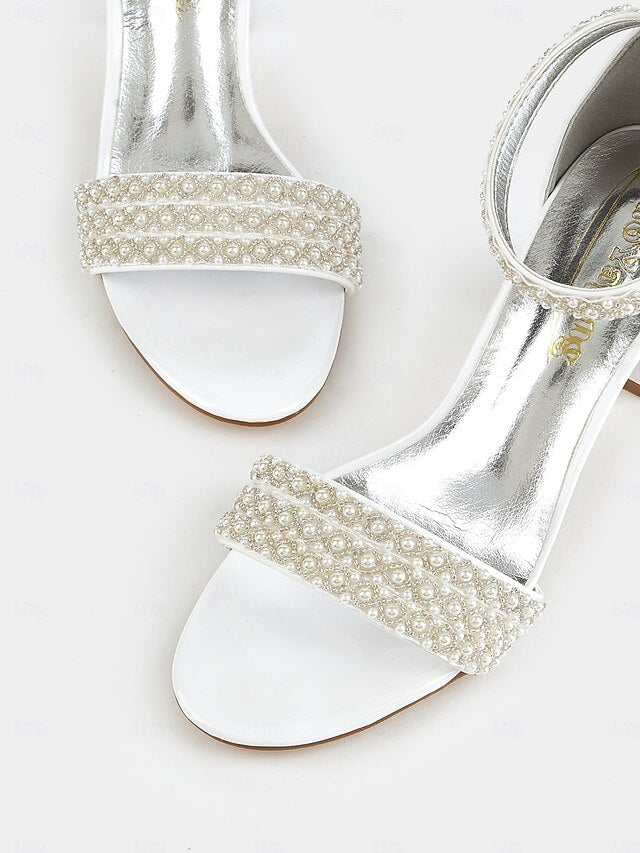 with Ankle for Ivory Pearl-Embellished Strap Heels Open-Toe