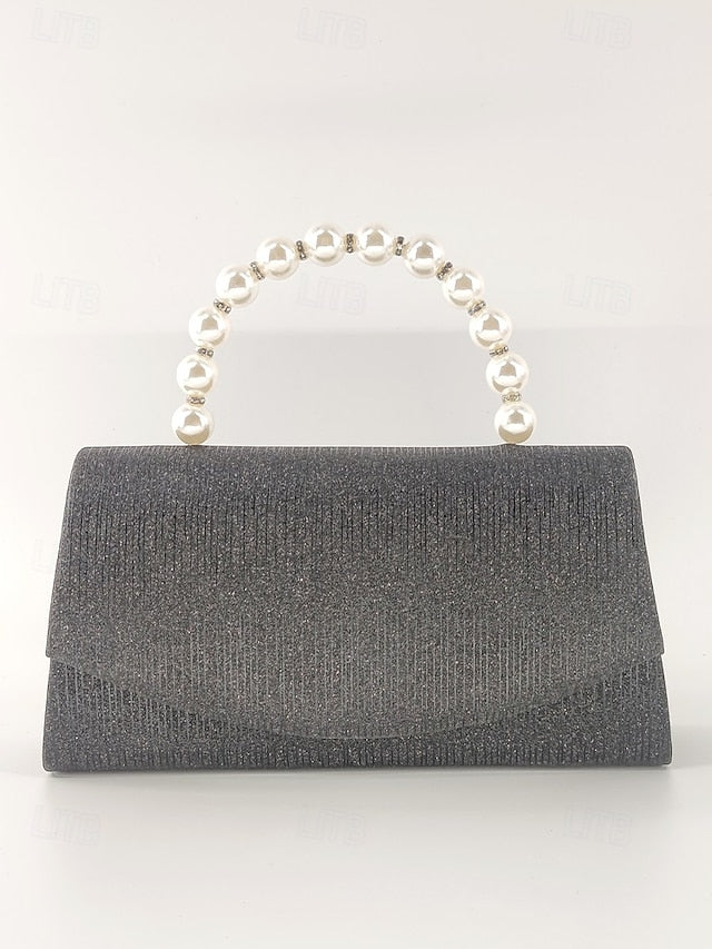 Handle Bag Purple Clutch Pearl with Glitter Women's –
