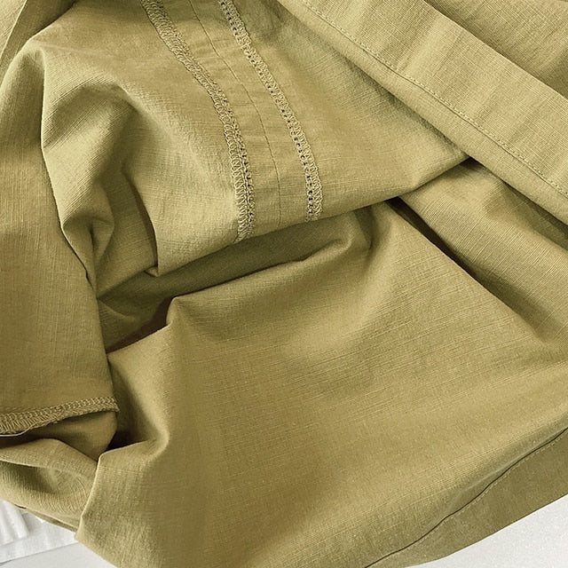 Women's Cotton Linen Shirts Blouse Ruched Patchwork Plain