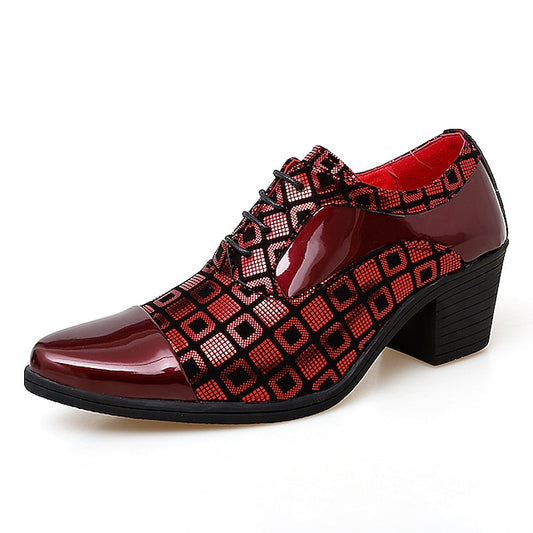Block Men's Patent Heel and Black Shoes Leather Red Oxford