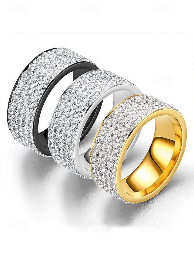 Rhinestone Wide Pave Men's Full Rings Band with