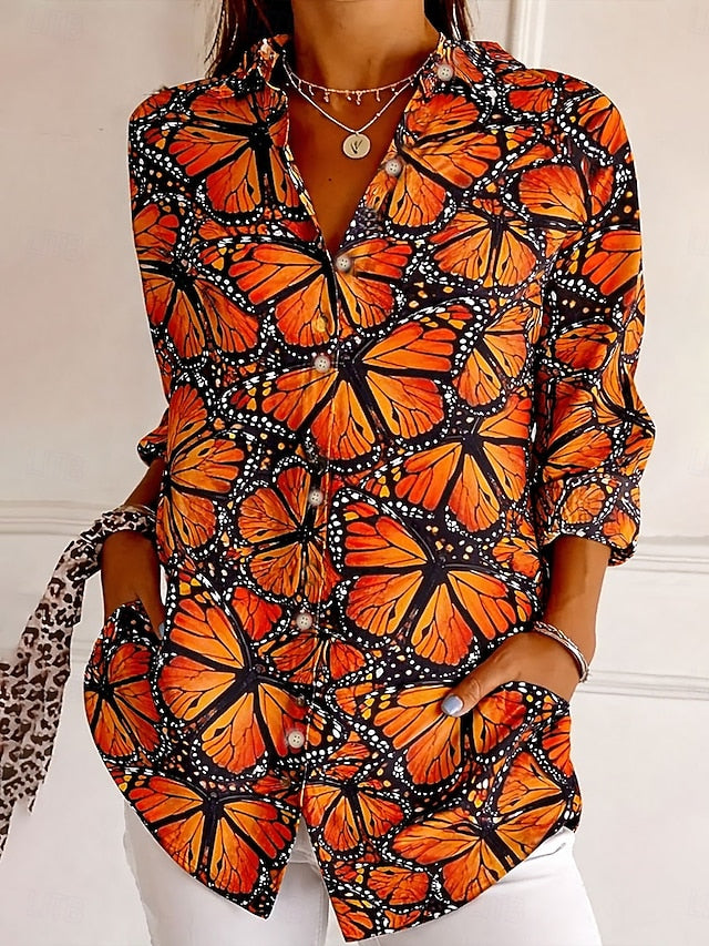 Women's Shirt Buttons Print Ombre Floral Graphic Elegant