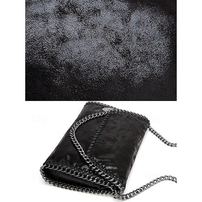 Leather Faux Bag with Chain Red Whipstitch Shoulder Detailing