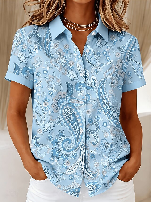 Women's Shirt Buttons Print Graphic Paisley Vintage Stylish