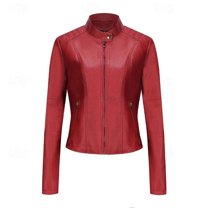 Comfortable Leather Zipper Pocket Jacket Faux Women's
