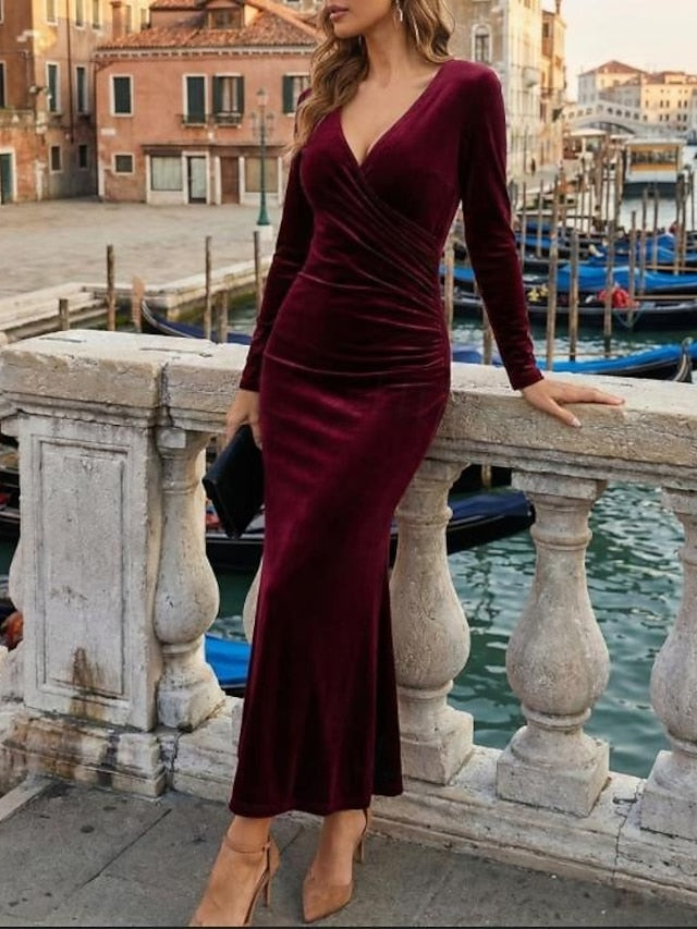 Women's Midi Dress Velvet Dress Cocktail Dress Elegant