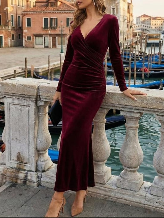 Women's Midi Dress Velvet Dress Cocktail Dress Elegant