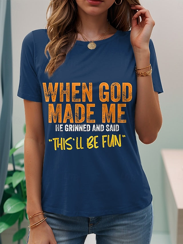 Women's T Shirt Print Graphic Letter Stylish Casual Short