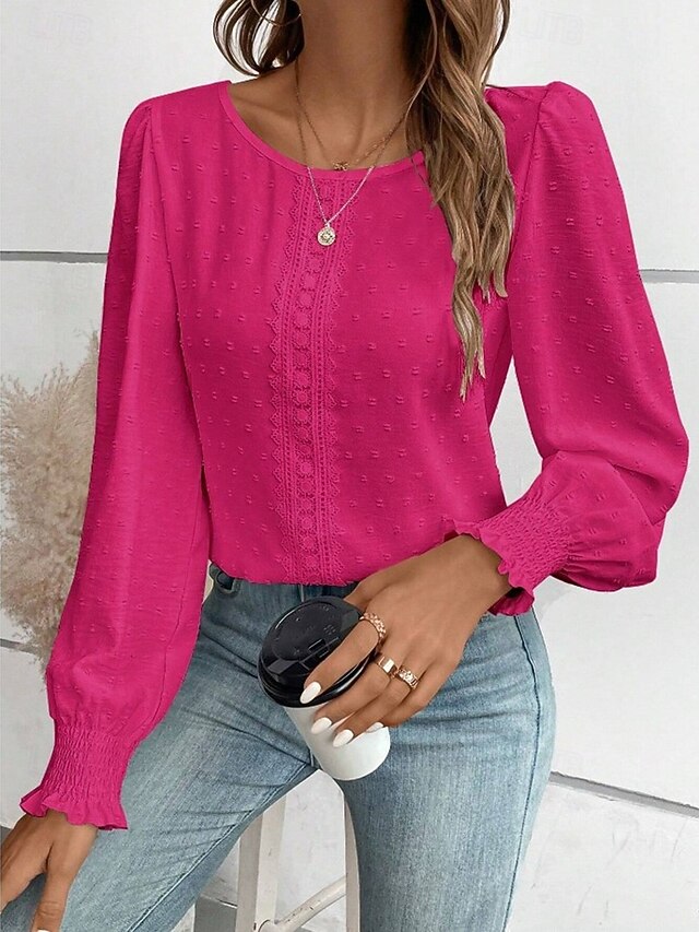 Women's Popover Shirt Casual Shirt Blouse Lace Patchwork