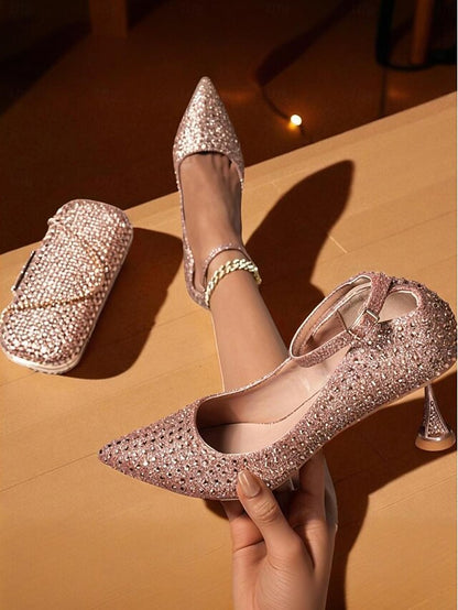 Clutch Rhinestone Matching and Bag Green Set Women's Heels