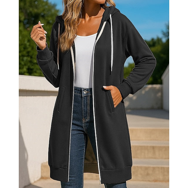 Women's Zip Up Sweatshirt Long Hooded Sweatshirt Drawstring