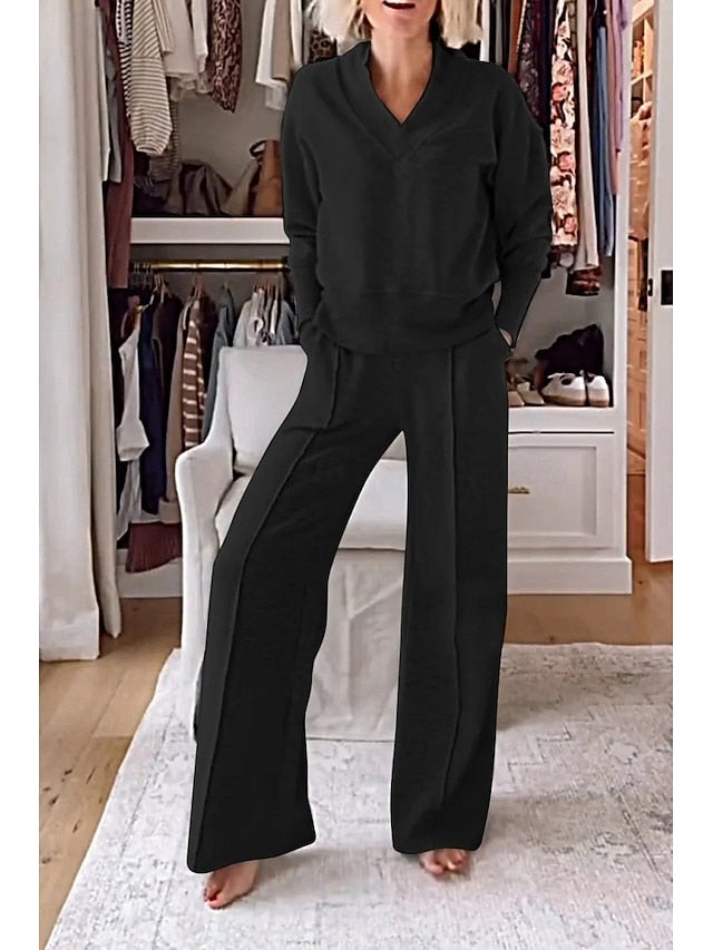 Bolero Top Pants Sets Women's V Solid Neck Sleeve Long