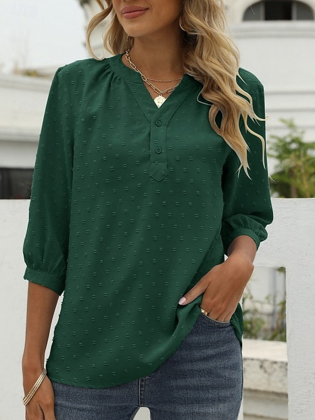 Women's Blouse Buttons Solid Color Elegant Stylish Casual