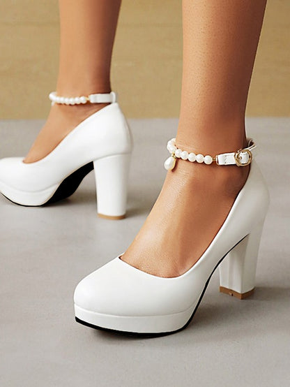 Women's Pumps High Strap with – Ankle White Heel Pearl