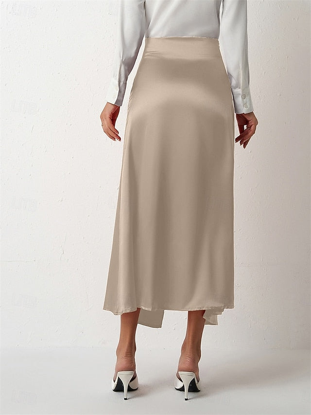Women's Satin Skirts Elegant Vintage Fashion Casual Midi