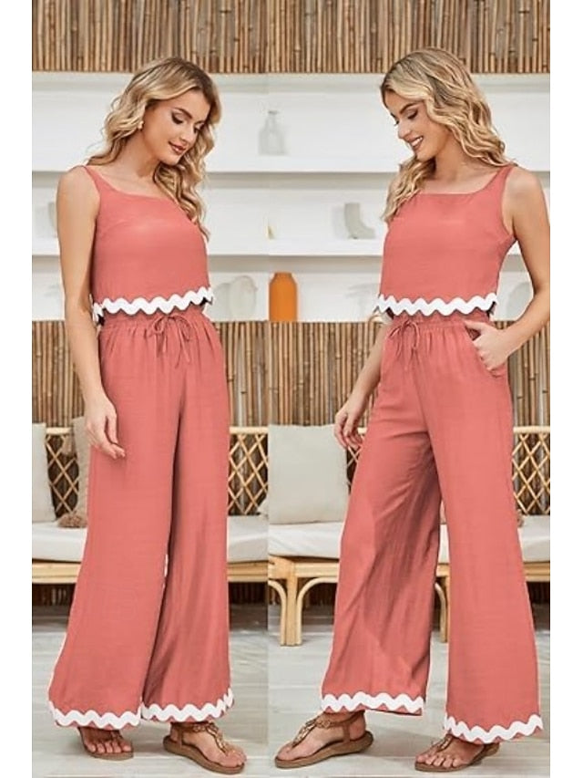 Women's tank top trousers wavy hem casual fashion suit