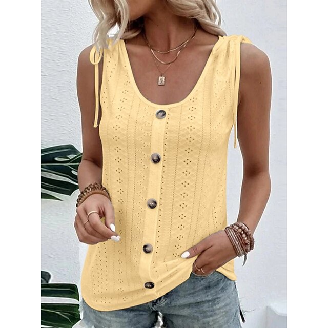 Women's Tank Top Eyelet Buttons Plain Fashion Stylish