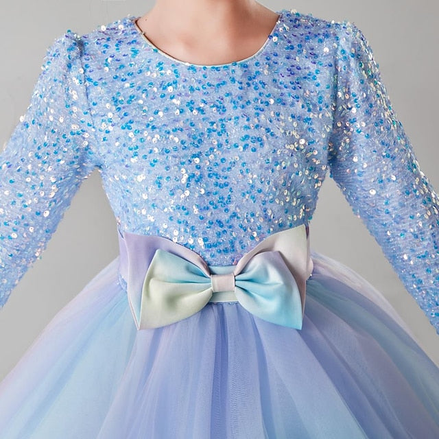 Solid Flower Girls' Color Dress Girl Long Kids Party