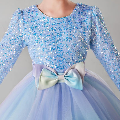 Solid Flower Girls' Color Dress Girl Long Kids Party