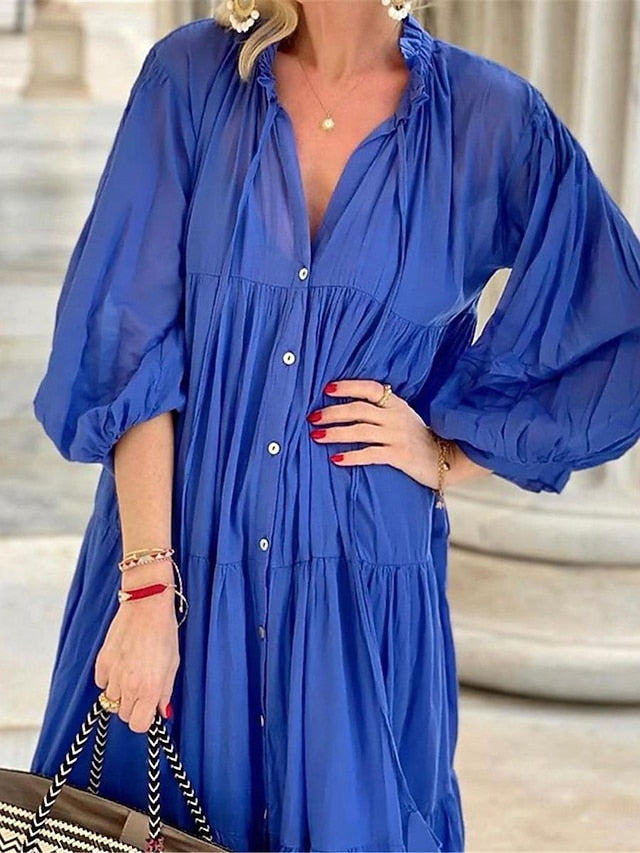 Women's Black Blue Summer Spring Maxi Dress Cotton Linen