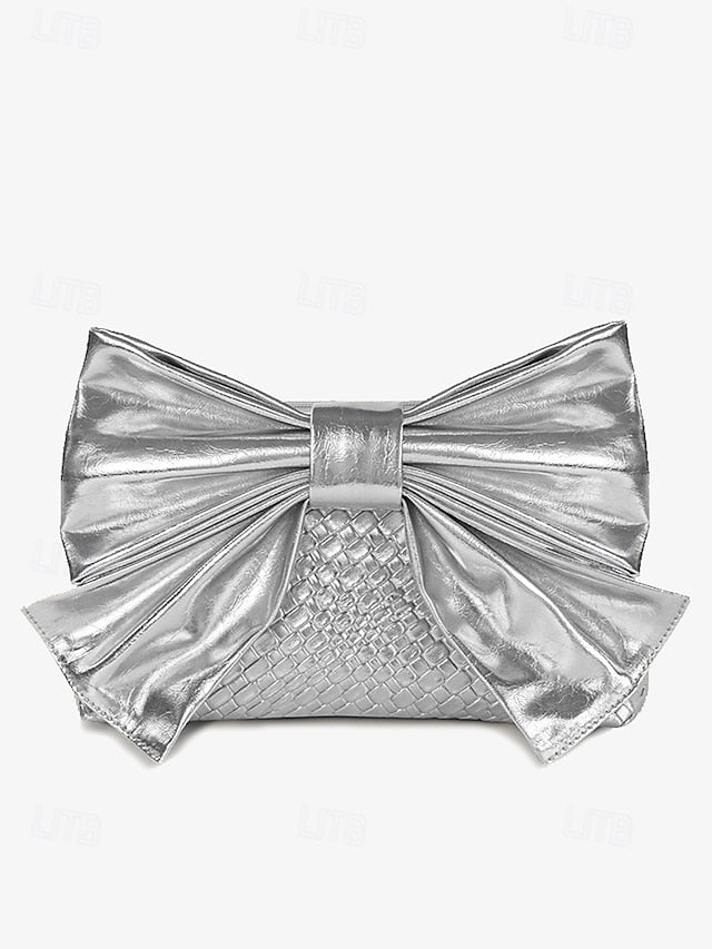 Leather Bow Faux Oversized with Clutch Bag Women's Gold