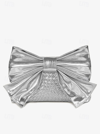 Leather Bow Faux Oversized with Clutch Bag Women's Gold