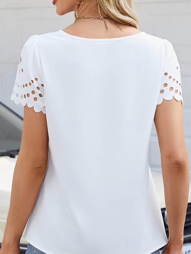 Women's T Shirt Tee Top Eyelet Plain Fashion Stylish