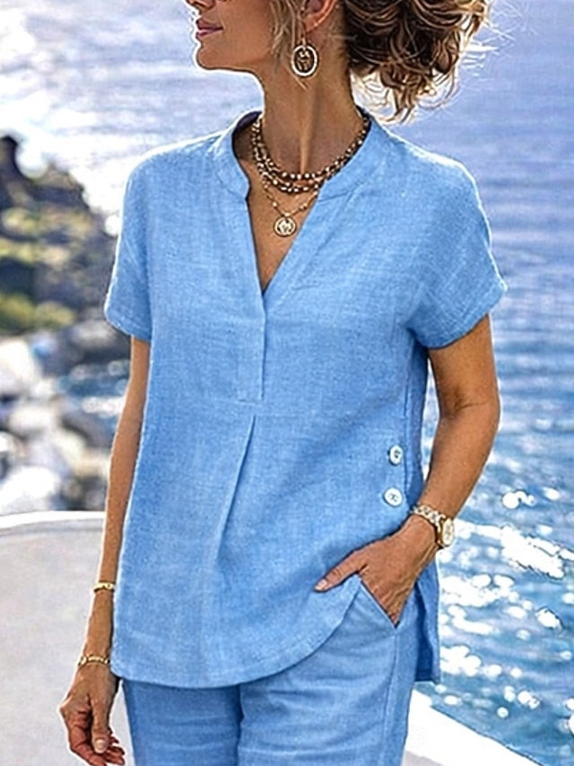 Women's Cotton Linen Sets Pants Sets Bolero Top Short