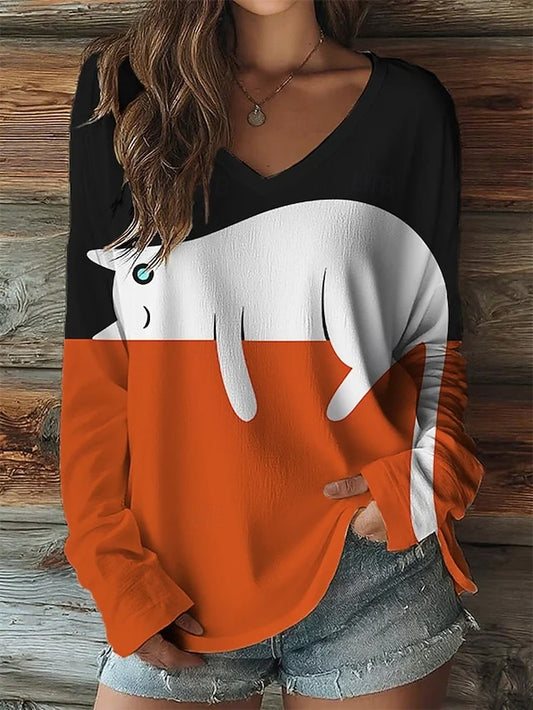 Women's T Shirt Print Graphic Color Block Vintage Stylish