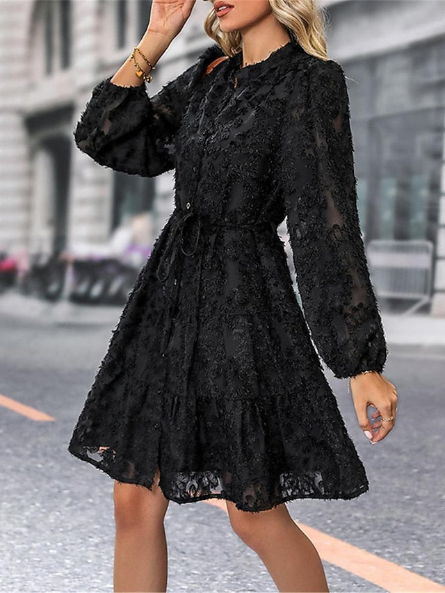 Women's Lace Dress Mini Dress Belted Formal Stand Collar