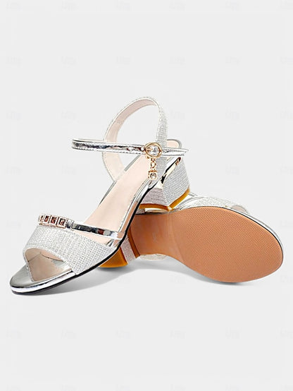 Rhinestone Elegant Women Silver Heeled Sandals Shoes for